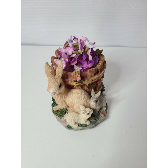 Vintage Easter Bunny Rabbit With Babies Flower Pot Planter Figurine Decorative - Picture 3 of 8